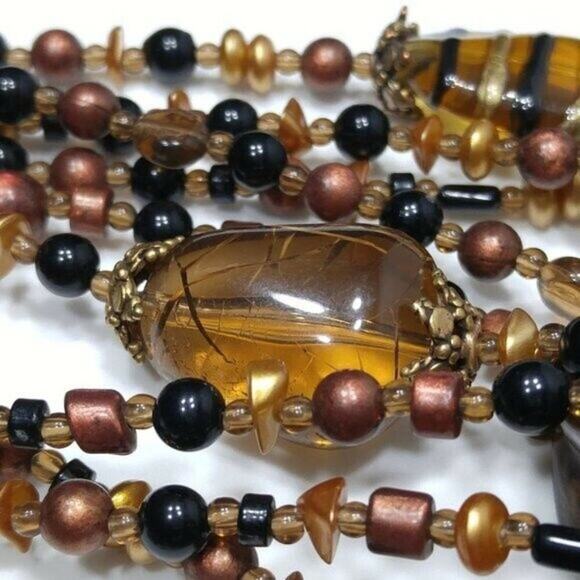 Chico's Lucite Multi-Strand Beaded Necklace, 9 Strand, Brown Black Gold, 20 Inch - Picture 11 of 12